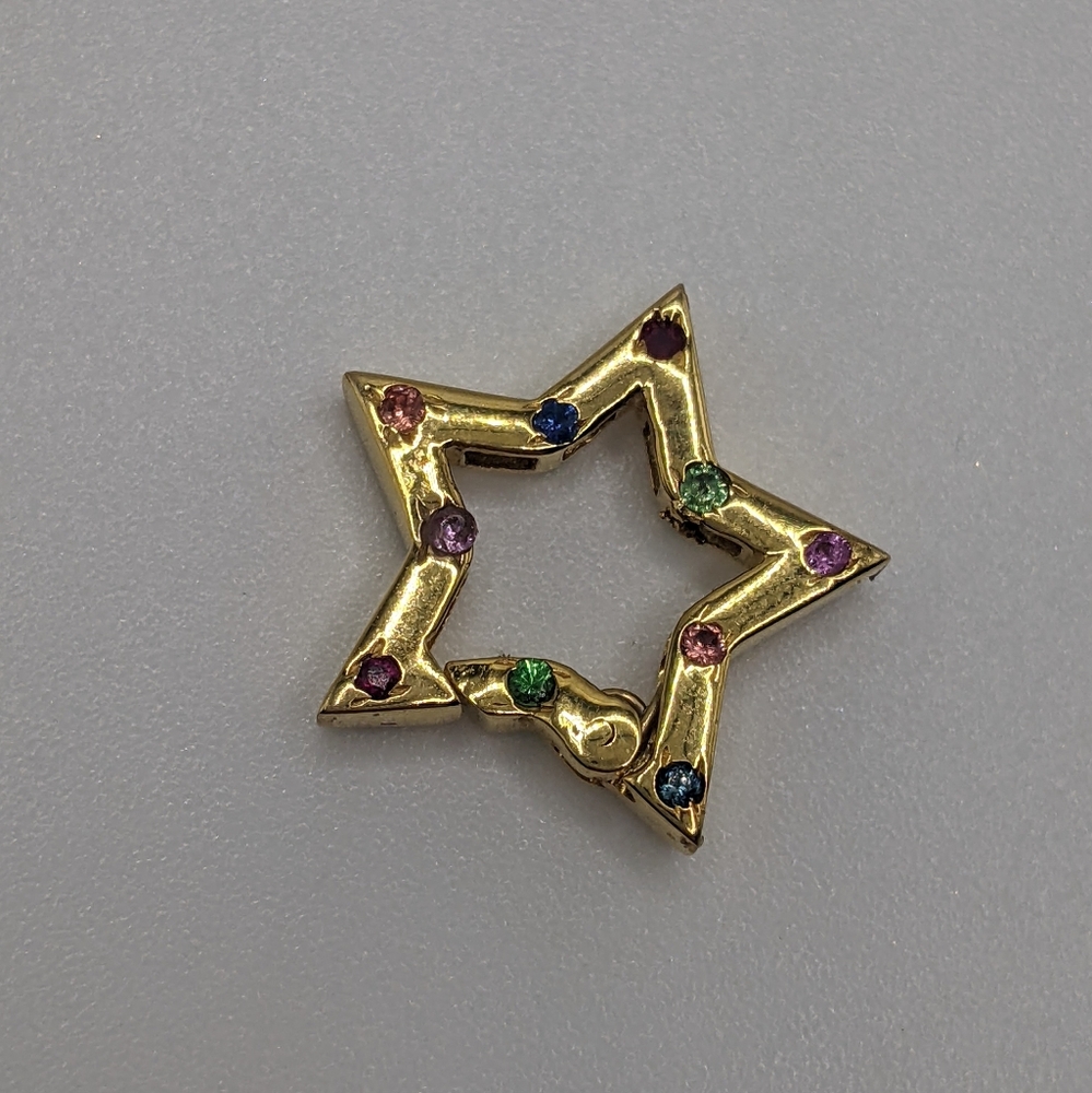 Sold❤️14k Yellow Gold Multi-colored Sapphire Star Carabiner Clasp Necklace - Picture 6 of 7